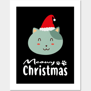 Meowy Christmas Kawaii Cat. Posters and Art